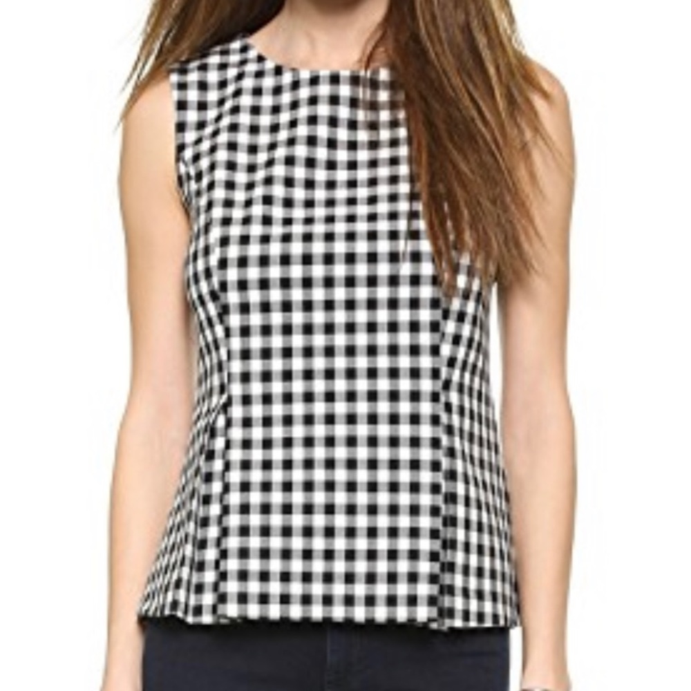 DVF Sleeveless Gingham Peplum Top, Size 4